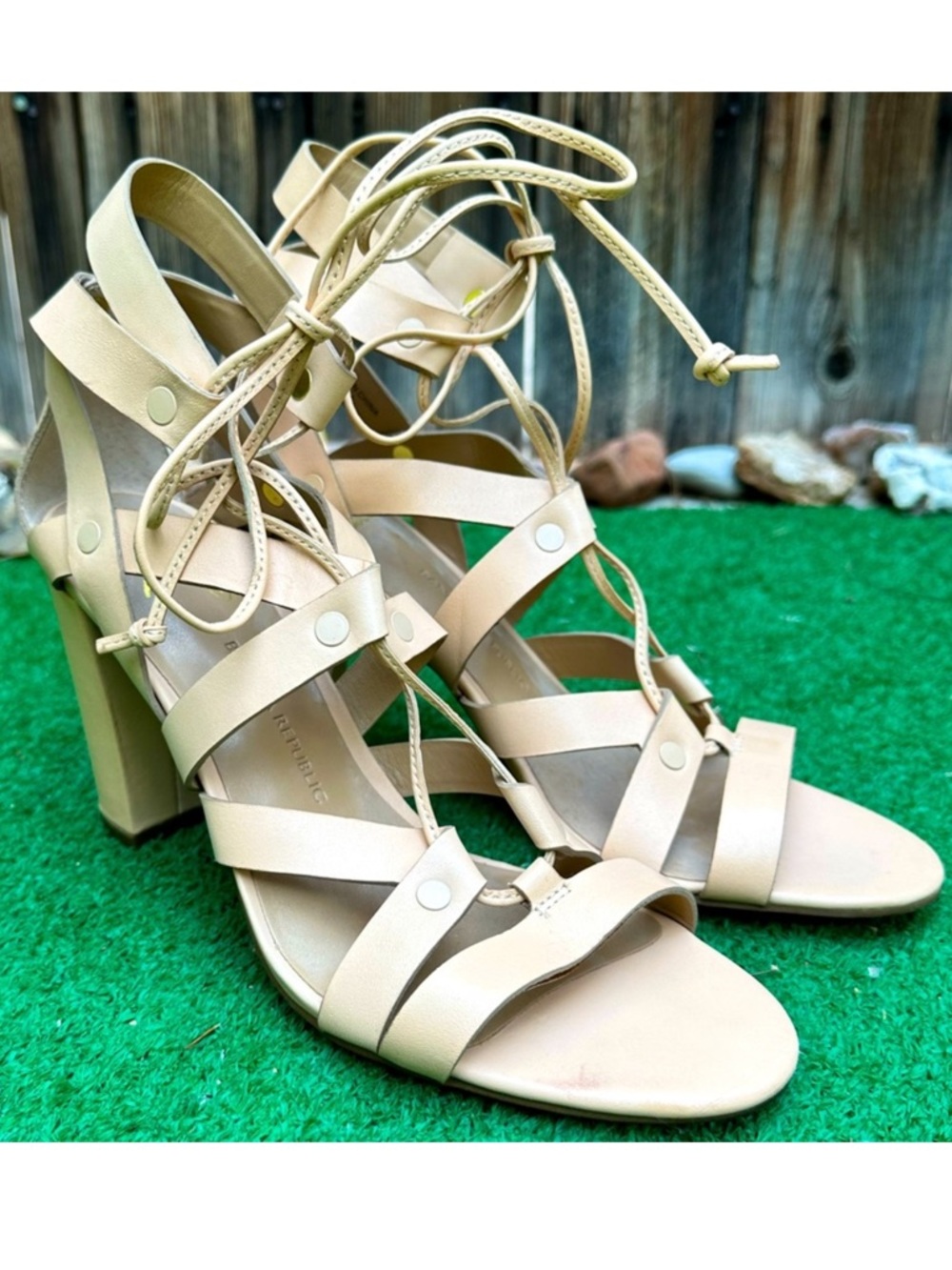 Banana Republic Nude Leather Lace-Up Block Heel Sandals